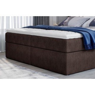 Ensemble boxspring complet tête de lit + sommiers + matelas + surmatelas VISTA de VENESETTI - tissu luxe chocolat - 140 x 200 cm