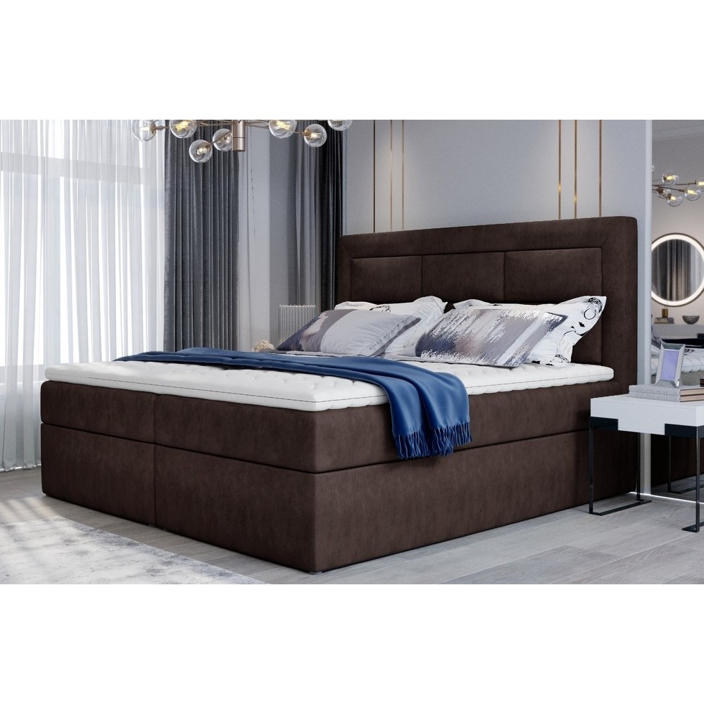 Ensemble boxspring complet tête de lit + sommiers + matelas + surmatelas VISTA de VENESETTI - tissu luxe chocolat - 160 x 200 cm