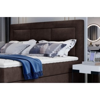 Ensemble boxspring complet tête de lit + sommiers + matelas + surmatelas VISTA de VENESETTI - tissu luxe chocolat - 160 x 200 cm