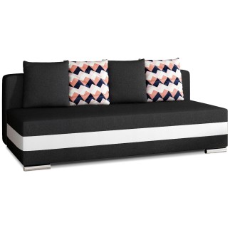 Canapé 3 places convertible tissu noir et simili blanc