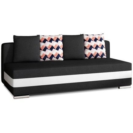 Canapé 3 places convertible tissu noir et simili blanc