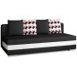 Canapé 3 places convertible tissu noir et simili blanc, coffre, CALIN