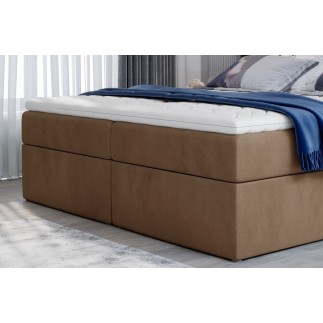 Ensemble boxspring complet tête de lit + sommiers + matelas + surmatelas VISTA VELOURS de VENESETTI - tissu velours luxe marron
