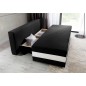 Canapé 3 places convertible tissu noir et simili blanc, coffre, CALIN