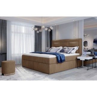 Ensemble boxspring complet tête de lit + sommiers + matelas + surmatelas VISTA VELOURS de VENESETTI - tissu velours luxe marron