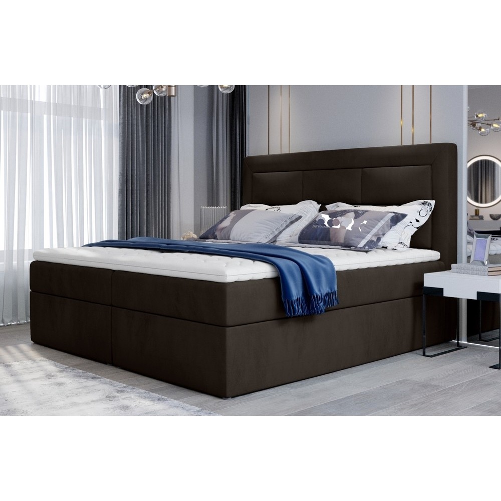 Ensemble boxspring complet tête de lit + sommiers + matelas + surmatelas VISTA VELOURS de VENESETTI - tissu velours luxe chocola