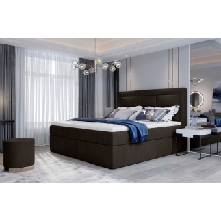 Ensemble boxspring complet tête de lit + sommiers + matelas + surmatelas VISTA VELOURS de VENESETTI - tissu velours luxe chocola