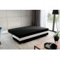 Canapé 3 places convertible tissu noir et simili blanc, coffre, CALIN