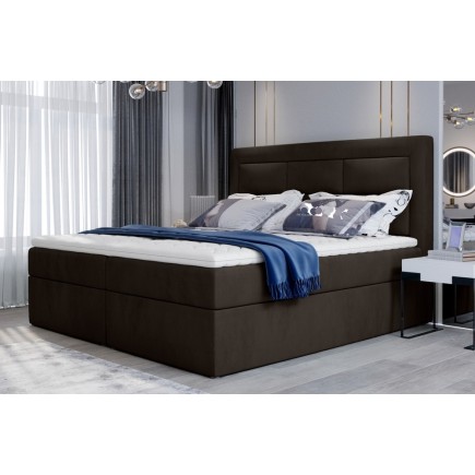 Ensemble boxspring complet tête de lit + sommiers + matelas + surmatelas VISTA VELOURS de VENESETTI - tissu velours luxe chocola