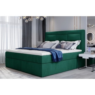 Ensemble boxspring complet tête de lit + sommiers + matelas + surmatelas VISTA VELOURS de VENESETTI - tissu velours luxe vert -