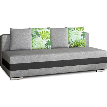 Canapé 3 places convertible tissu gris et simili noir