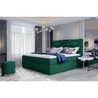 Ensemble boxspring complet tête de lit + sommiers + matelas + surmatelas VISTA VELOURS de VENESETTI - tissu velours luxe vert -