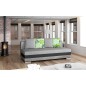 Canapé 3 places convertible tissu gris et simili noir, coffre, CALIN