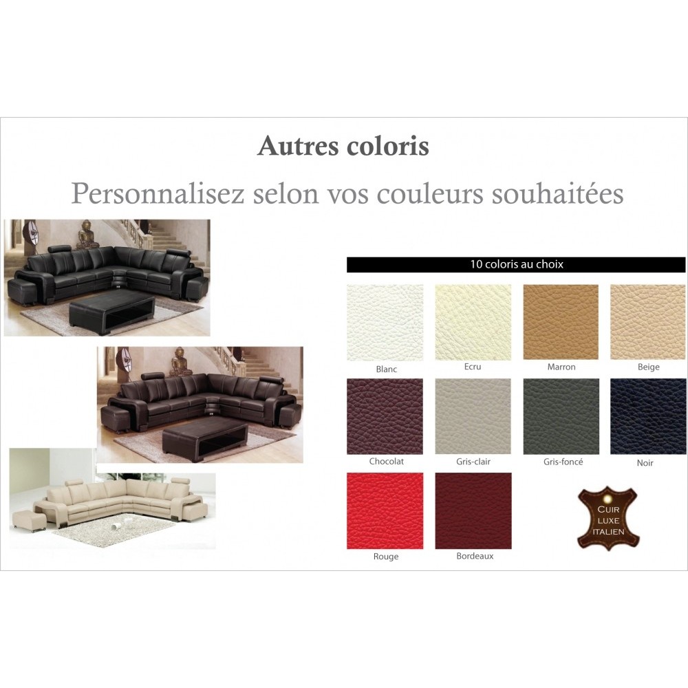Canapé d'angle en cuir italien 7 places EVITA, couleur personnalisée, angle droit Canapé d'angle en cuir italien 7 places EVITA, couleur personnalisée, angle droit