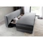 Canapé 3 places convertible tissu gris et simili noir, coffre, CALIN