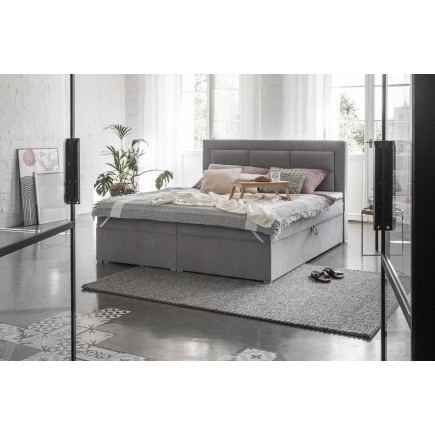 Ensemble boxspring complet tête de lit + sommiers + matelas + surmatelas VISTA VELOURS de VENESETTI - tissu velours luxe gris -