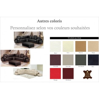 Canapé d'angle en cuir italien 7 places EVITA, couleur personnalisée