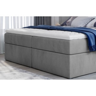 Ensemble boxspring complet tête de lit + sommiers + matelas + surmatelas VISTA VELOURS de VENESETTI - tissu velours luxe gris -