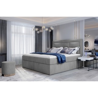 Ensemble boxspring complet tête de lit + sommiers + matelas + surmatelas VISTA VELOURS de VENESETTI - tissu velours luxe gris -