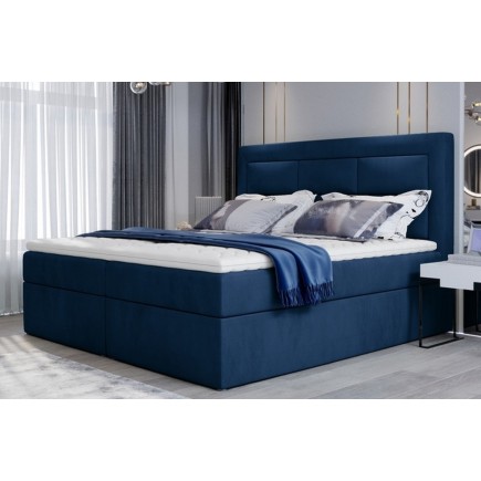Ensemble boxspring complet tête de lit + sommiers + matelas + surmatelas VISTA VELOURS de VENESETTI - tissu velours luxe bleu -