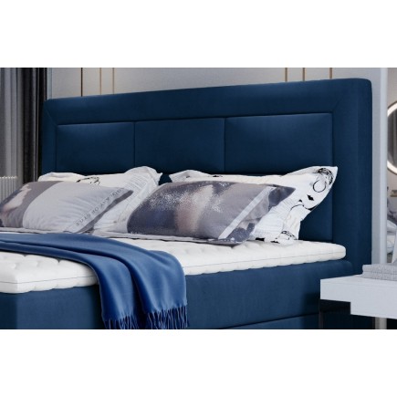 Ensemble boxspring complet tête de lit + sommiers + matelas + surmatelas VISTA VELOURS de VENESETTI - tissu velours luxe bleu -