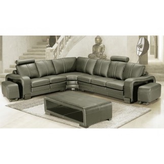 -Canapé d'angle en cuir italien 7 places EVITA, gris foncé angle gauche