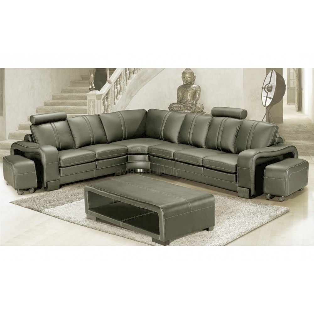 -Canapé d'angle en cuir italien 7 places EVITA, gris foncé angle gauche