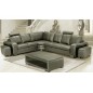 -Canapé d'angle en cuir italien 7 places EVITA, gris foncé angle gauche