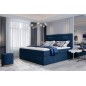 Ensemble boxspring complet tête de lit + sommiers + matelas + surmatelas VISTA VELOURS de VENESETTI - tissu velours luxe bleu -