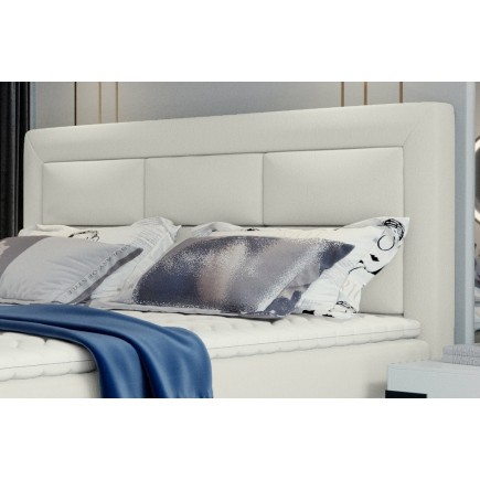 Ensemble boxspring complet tête de lit + sommiers + matelas + surmatelas VISTA de VENESETTI - simili cuir ivoire - 140 x 200 cm,