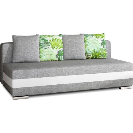 Canapé 3 places convertible tissu gris et simili blanc