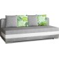 Canapé 3 places convertible tissu gris et simili blanc, coffre, CALIN