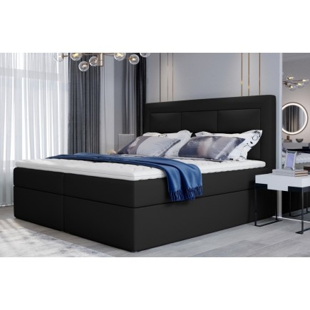 Ensemble boxspring complet tête de lit + sommiers + matelas + surmatelas VISTA de VENESETTI - simili cuir noir - 160 x 200 cm