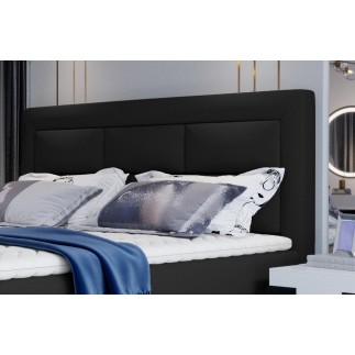 Ensemble boxspring complet tête de lit + sommiers + matelas + surmatelas VISTA de VENESETTI - simili cuir noir - 160 x 200 cm, 1