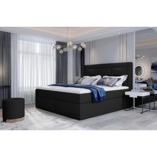 Ensemble boxspring complet tête de lit + sommiers + matelas + surmatelas VISTA de VENESETTI - simili cuir noir - 160 x 200 cm