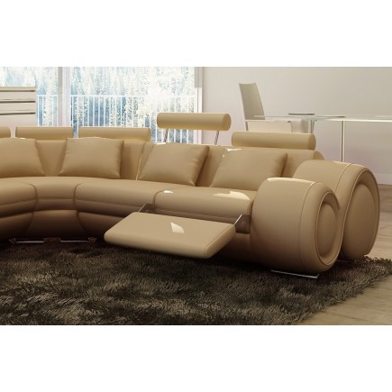 Canapé d'angle en cuir italien 7 places EXCELIA, beige, angle droit