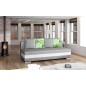 Canapé 3 places convertible tissu gris et simili blanc, coffre, CALIN