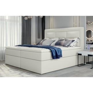 Ensemble boxspring complet tête de lit + sommiers + matelas + surmatelas VISTA de VENESETTI - simili cuir ivoire - 160 x 200 cm