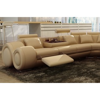 Canapé d'angle en cuir italien 7 places EXCELIA, beige.