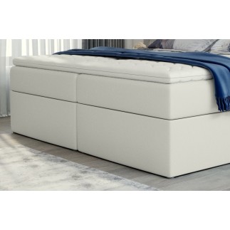 Ensemble boxspring complet tête de lit + sommiers + matelas + surmatelas VISTA de VENESETTI - simili cuir ivoire - 160 x 200 cm