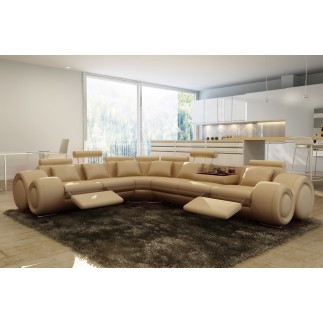 - Canapé d'angle en cuir italien 7 places EXCELIA, beige.
