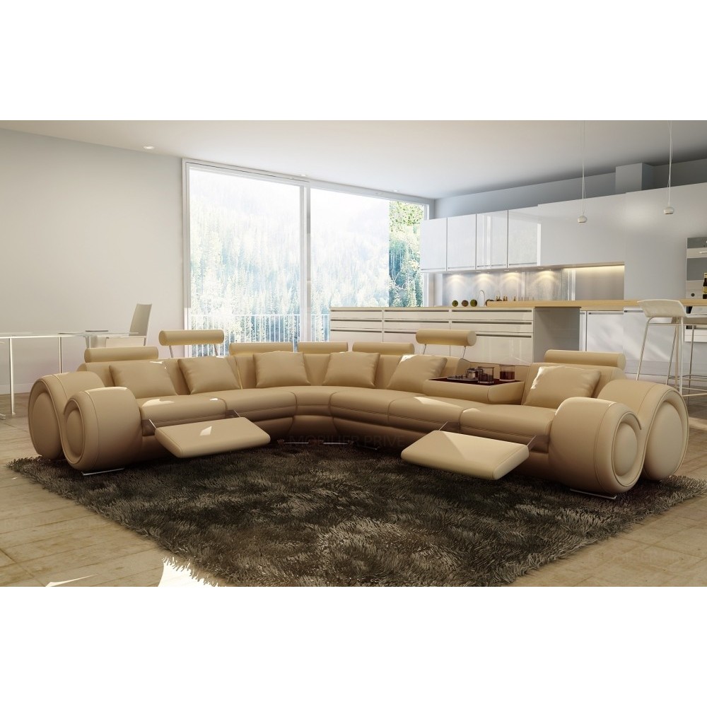 - Canapé d'angle en cuir italien 7 places EXCELIA, beige, angle gauche - Canapé d'angle en cuir italien 7 places EXCELIA, beige, angle gauche