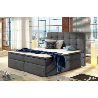 Ensemble boxspring complet tête de lit + sommiers + matelas + surmatelas INAYA de VENESETTI - tissu luxe gris foncé - 140x200 cm