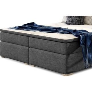 Ensemble boxspring complet tête de lit + sommiers + matelas + surmatelas INAYA de VENESETTI - tissu luxe gris foncé - 140x200 cm