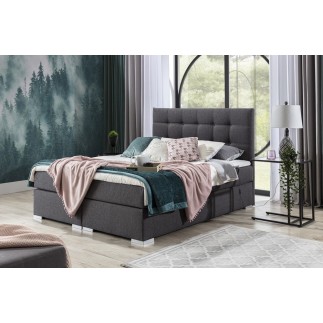 Ensemble boxspring complet tête de lit + sommiers + matelas + surmatelas INAYA de VENESETTI - tissu luxe gris foncé - 140x200 cm