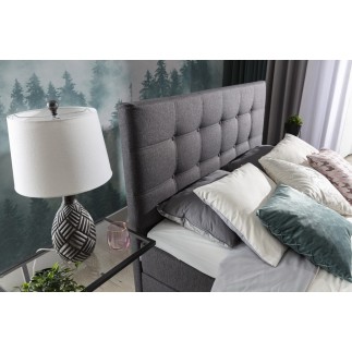 Ensemble boxspring complet tête de lit + sommiers + matelas + surmatelas INAYA de VENESETTI - tissu luxe gris foncé - 140x200 cm