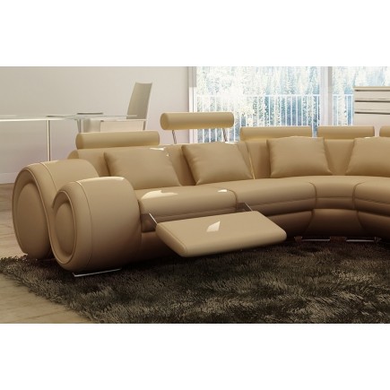 - Canapé d'angle en cuir italien 7 places EXCELIA, beige, angle gauche