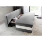 Canapé 3 places convertible tissu gris et simili blanc, coffre, CALIN