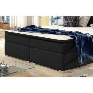 Ensemble boxspring complet tête de lit + sommiers + matelas + surmatelas INAYA de VENESETTI - tissu luxe noir - 140x200 cm