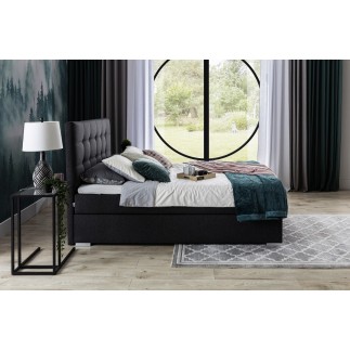 Ensemble boxspring complet tête de lit + sommiers + matelas + surmatelas INAYA de VENESETTI - tissu luxe noir - 140x200 cm
